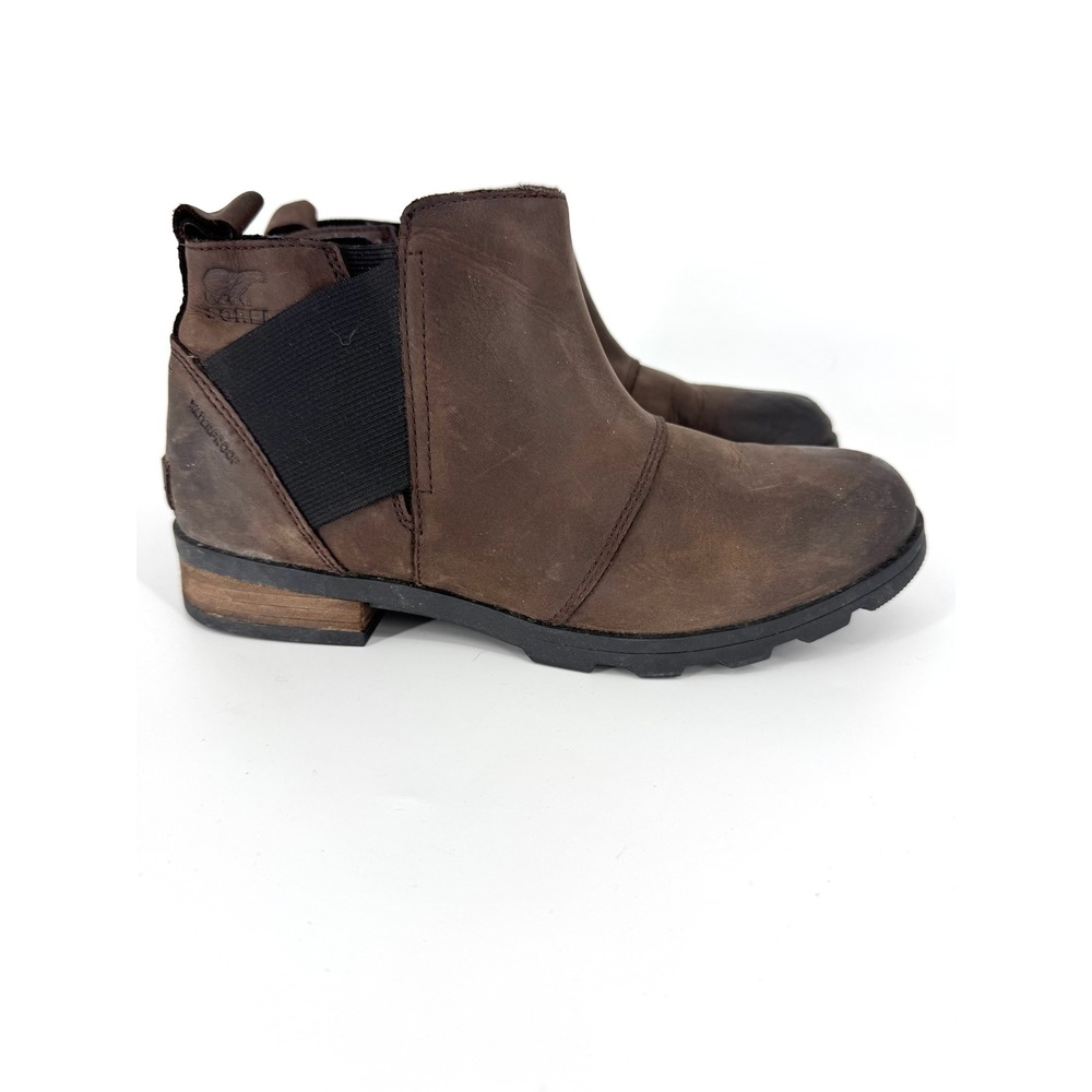 Sorel Emelie Chelsea Waterproof Leather Ankle Boots Brown Womens NL2676-245